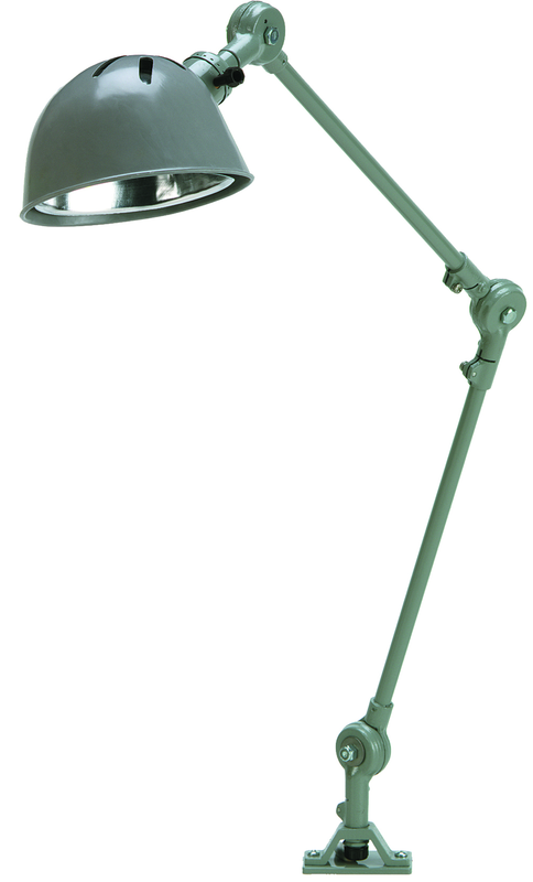 14" Uniflex Machine Lamp; 120V, 60 Watt Incandescent Light, Screw Down Base, Oil Resistant Shade, Gray Finish - All Tool & Supply