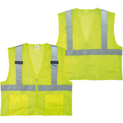 Class 2 Mesh Vest; Contrasting Color Strip, Zipper Closure, Outside Pocket - M - All Tool & Supply