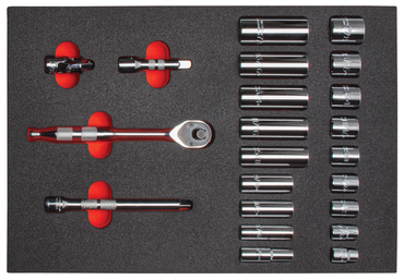 Proto® Foamed  3/8" Drive 22 Piece Socket Set w/ Precision 90 Pear Head Ratchet - Full Polish -6 Point - All Tool & Supply