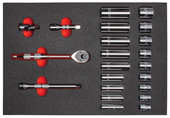 Proto® Foamed  3/8" Drive 22 Piece Socket Set w/ Precision 90 Pear Head Ratchet - Full Polish -6 Point - All Tool & Supply