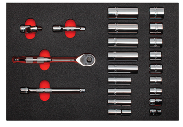 Proto® Foamed 3/8" Drive 22 Piece Socket Set w/ Precision 90 Pear Head Ratchet- Full Polish- 12 Point - All Tool & Supply