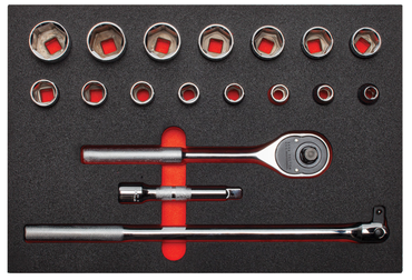 Proto® Foamed 1/2" Drive 18 Piece Socket Sets w/ Classic Pear Head Ratchet - Full Polish - 6 Point - All Tool & Supply