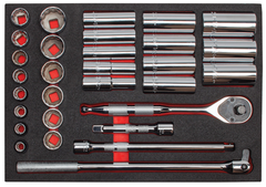 Proto® Foamed 1/2" Drive 30 Piece Socket Set w/ Precision 90 Pear Head Ratchet - Full Polish - 12 Point - All Tool & Supply