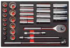 Proto® Foamed 1/2" Drive 30 Piece Socket Set w/ Classic Pear Head Ratchet - Full Polish - 12 Point - All Tool & Supply