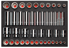 Proto® Foamed 1/2" Drive 65 Piece Combination Socket Set- Full Polish - 8 & 12 Point - All Tool & Supply