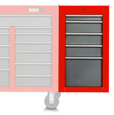 Proto® 550S Side Cabinet - 5 Drawer, Safety Red and Gray - All Tool & Supply