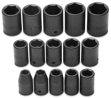 Proto® 1/2" Drive 15 Piece Metric Impact Socket Set - 6 Point - All Tool & Supply