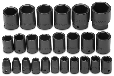 Proto® 1/2" Drive 25 Piece Metric Impact Socket Set - 6 Point - All Tool & Supply