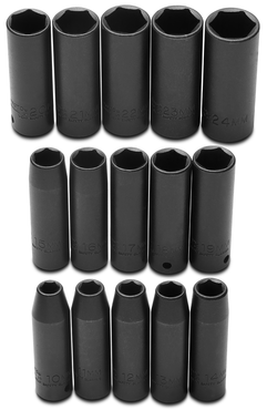 Proto® 1/2" Drive 15 Piece Impact Metric Thin Wall Socket Set - 6 Point - All Tool & Supply