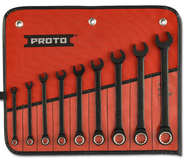 Proto® 9 Piece Black Chrome Non-Reversible Combination Ratcheting Wrench Set - Spline - All Tool & Supply