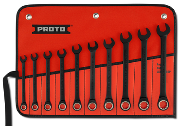 Proto® 10 Piece Black Chrome Metric Non-Reversible Combination Ratcheting Wrench Set - Spline - All Tool & Supply