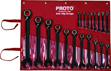 Proto® 20 Piece Black Chrome Reversible Combination Ratcheting Wrench Set - Spline - All Tool & Supply