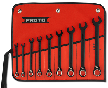 Proto® 9 Piece Black Chrome Reversible Combination Ratcheting Wrench Set - Spline - All Tool & Supply