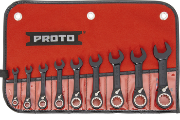 Proto® 9 Piece Black Chrome Combination Stubby Reversible Ratcheting Wrench Set - Spline - All Tool & Supply