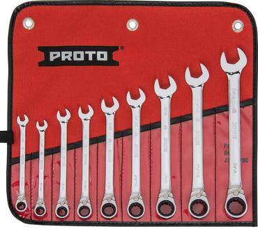 Proto® 9 Piece Full Polish Combination Reversible Ratcheting Wrench Set - 12 Point - All Tool & Supply