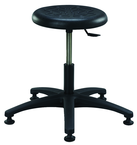 Round Polyurethane Stool - Standard Glides, 14" Soft Black Poly Seat, Pneumatic Hgt Adj, Black ABS Five Star Base, Desk Hgt 16.5"-21.5" - All Tool & Supply