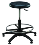 Round Black Polyurethane Stool - Standard Glides, 14" Seat Dia, 18" Adj Footring, Pneumatic Hgt Adj. Black, Plastic ABS Five Star Base, Bench Hgt 22.5" - 32.5" - All Tool & Supply