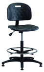 Polyurethane Task Stool - Standard Glides, Casters Optional, Pneumatic Hgt. Adj., Waterfall Seat, Adj. Contoured Backrest, Black Plastic ABS Base, 20" Adj. Footring, Bench Hgt 22.5" - 32.5" - All Tool & Supply