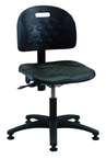 Polyurethane Task Stool - Adj. Contoured Bbackrest, Seat and Back Tilt, Glides Standard, Casters Optional, Pneu Hgt Adj, Contoured Waterfall Seat, Black Plastic ABS Base, Desk Hgt 17"-22.5" - All Tool & Supply