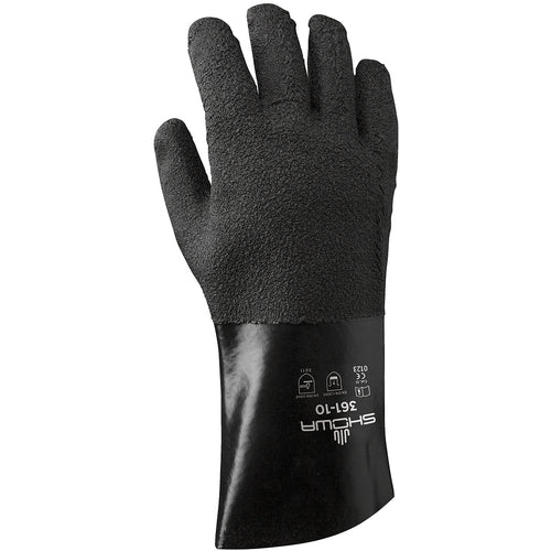 Chemical resistant PVC-coated fully coated 12″ gauntlet black wrinkled finish/large - All Tool & Supply