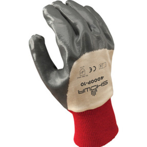 General purpose nitrile palm-coated white w/gray coating knit wrist w/ interlock liner/medium - All Tool & Supply