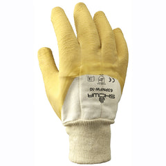 General purpose natural rubber palm-coated knit wrist white w/yellow dip wrinkle-finish/large - All Tool & Supply