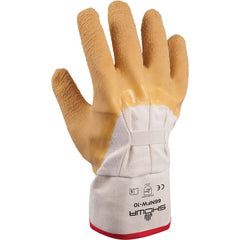 General purpose natural rubber palm-coated reinforced safety cuff white w/yellow dip wrinkle-finish/L - All Tool & Supply