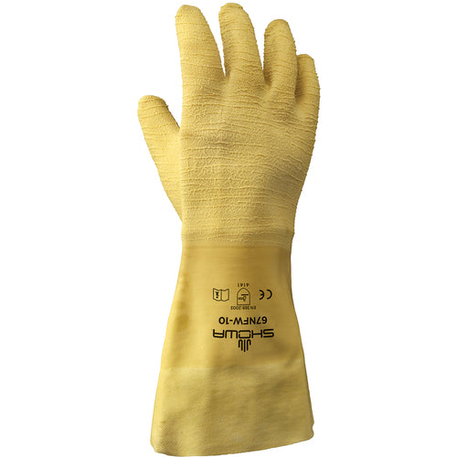 General purpose natural rubber fully coated 14″ gauntlet cuff yellow wrinkle-finish/medium - All Tool & Supply