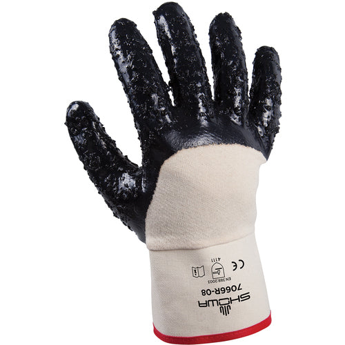 General purpose nitrile-coated white w/navy dip palm-coated rubberized safety cuff rough finish/medium - All Tool & Supply