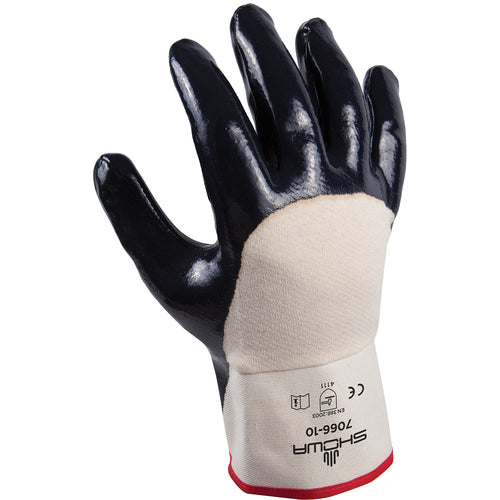 General purpose nitrile-coated white w/navy dip palm-coated rubberized safety cuff/medium - All Tool & Supply