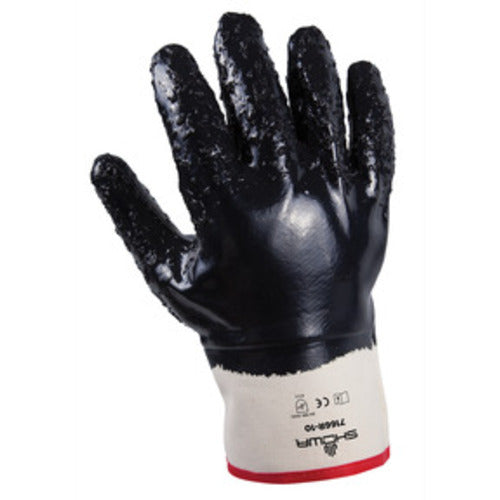 General purpose nitrile coated navy fully coated rubberized safety cuff rough finish/large - All Tool & Supply