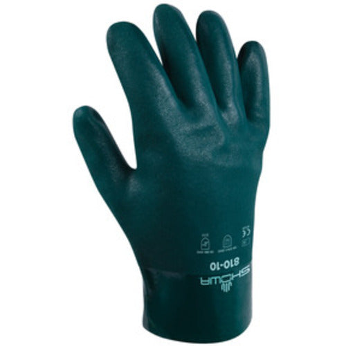 Chemical resistant PVC fully coated 10″ gauntlet forest green smooth/large - All Tool & Supply