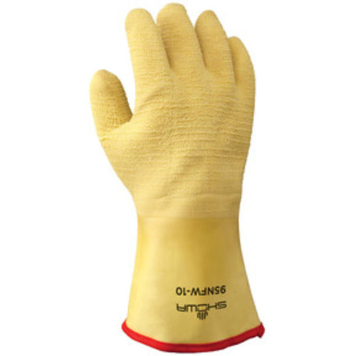 Insulated fully coated natural rubber 12″ gauntlet yellow wrinkle finish cotton jersey with triple layered foam insulation/large - All Tool & Supply