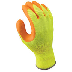 General purpose palm coated orange natural rubber wrinkle finish ergonomic seamless HV bright yellow knitted liner/medium - All Tool & Supply