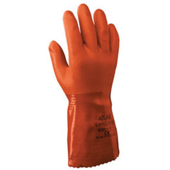 Chemical resistant PVC fully coated double dipped seamless knitted liner 12″ length orange rough finish/XL - All Tool & Supply