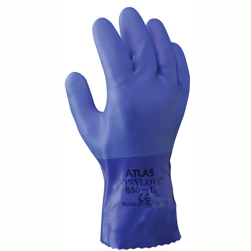 Chemical resistant PVC fully coated triple dipped seamless knitted liner 10″ length blue rough finish/large - All Tool & Supply