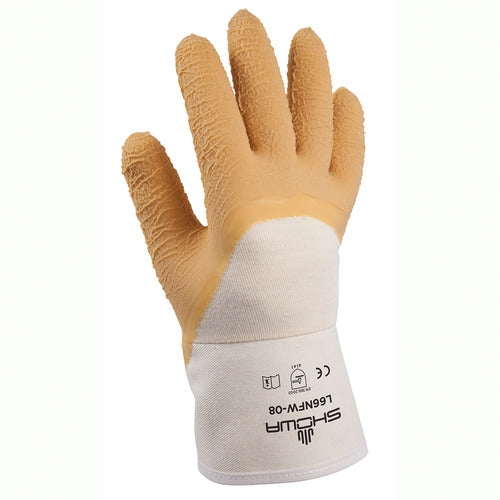 General purpose natural rubber palm-coated reinforced safety cuff white w/yellow dip wrinkle-finish/S - All Tool & Supply