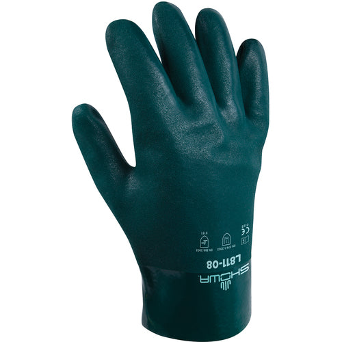 Chemical resistant PVC fully coated 11″ gauntlet forest green smooth/small - All Tool & Supply