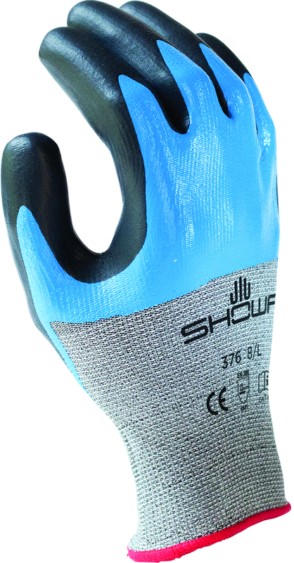 Engineered Hagane CoilTechnology cut resistant fiber w/double dipped nitrile palm coating, grey with blue and black overcoating, smooth finish, ANSI CUT LEVEL A4/medium - All Tool & Supply