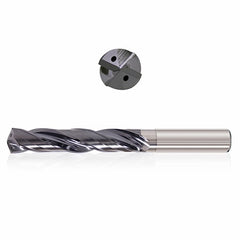 0.1299 mm Dia. × 6 mm Shank × 98 mm Flute Length × 135 mm OAL, 25xD, 135°, Varianta Supral, 2 Flute, Coolant Thru, h6, Cylindrical, Solid Carbide Drill - Exact Industrial Supply