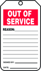 Status Record Tag, Out Of Service, 25/Pk, Cardstock - All Tool & Supply