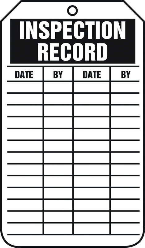 Inspection Record Tag, Inspection Record, 25/Pk, Plastic - All Tool & Supply