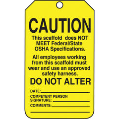 Scaffold Tag, Caution This Scaffold Does Not Meet Federal/Stat, 25/Pk, Cardstock - All Tool & Supply