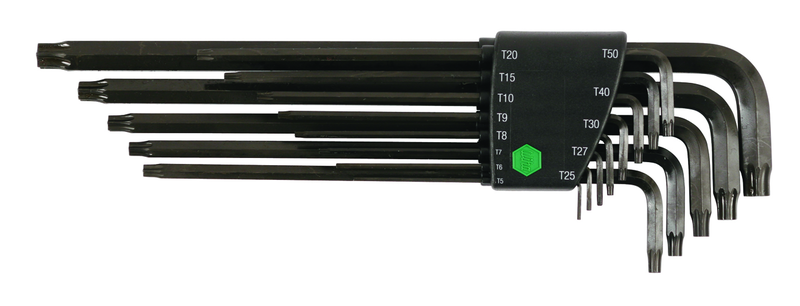 13 Piece - T5; T6; T7; T8; T9; T10; T15; T20; T25; T27; T30; T40; T50 - Torx Long Arm L-Key Set - All Tool & Supply