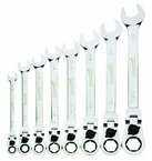 8 Piece - 12 Pt Ratcheting Flex-Head Combination Wrench Set - High Polish Chrome Finish SAE; 5/16 - 3/4" - All Tool & Supply