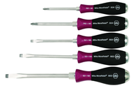 5 Piece - MicroFinish Non-Slip Grip Screwdriver w/Hex Bolster & Metal Striking Cap - #53390 - Includes: Slotted 5.5 - 8.0mm Phillips #1 - 2 - All Tool & Supply