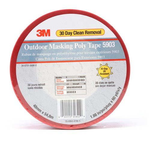 3M Outdoor Masking Poly Tape 5903 Red 48 mm × 54.8 m 7.5 mil Individually Wrapped Conveniently Packaged - All Tool & Supply