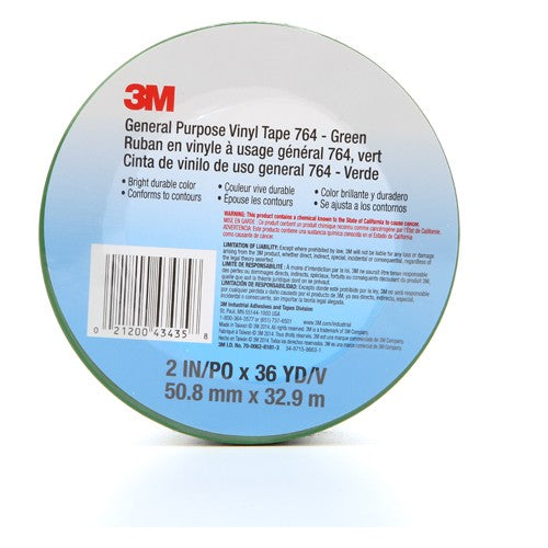 3M General Purpose Vinyl Tape 764 Green 2″ × 36 yd 5 mil Individually Wrapped Conveniently Packaged - All Tool & Supply