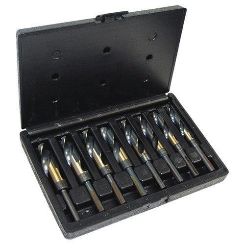 ‎9/16-1 RHS / RHC HSS 118 Degree Split Point Silver & Deming Black & Gold Reduced Shank Drill Set - Black & Gold - Exact Industrial Supply