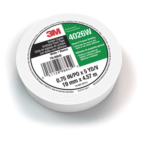 3M Double Coated Urethane Foam Tape 4026W White 1/2″ × 5 yd 62mil - All Tool & Supply